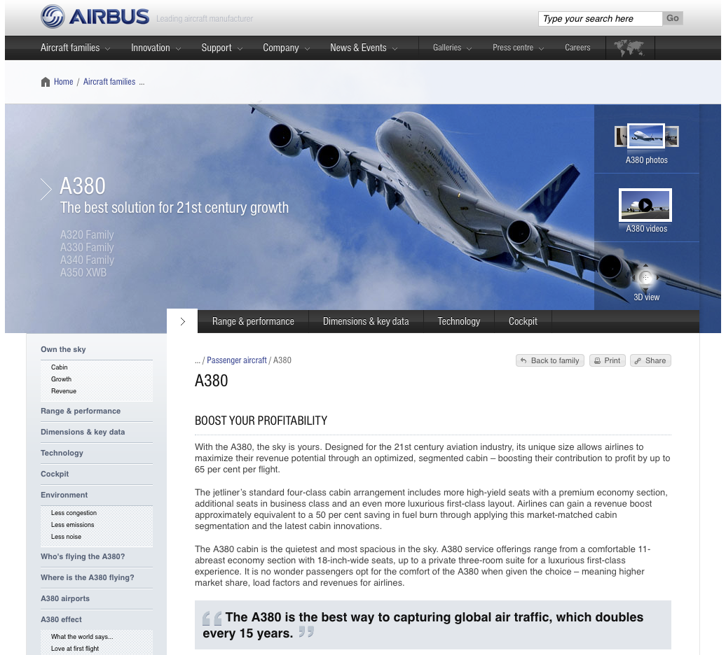 Airbus website, powered by Typo3.